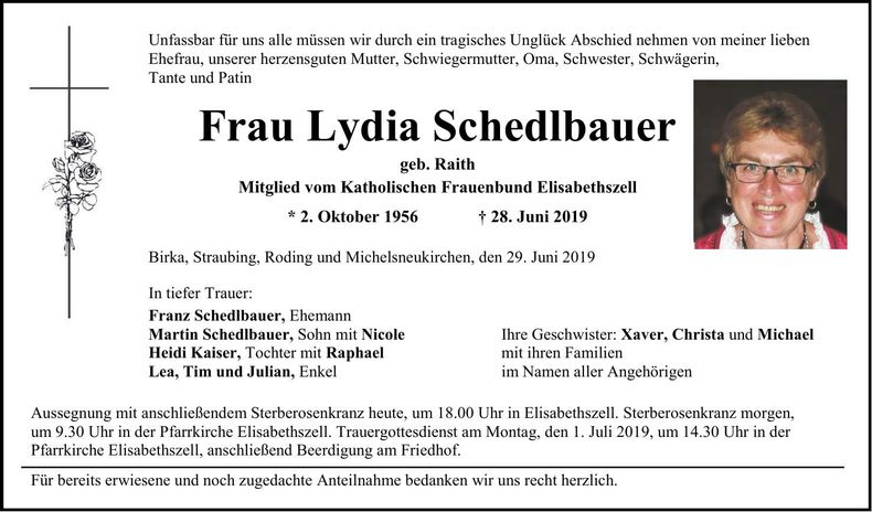 Traueranzeige Lydia Schedlbauer