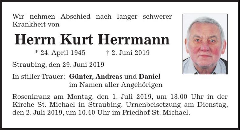 Traueranzeige Herrmann Kurt