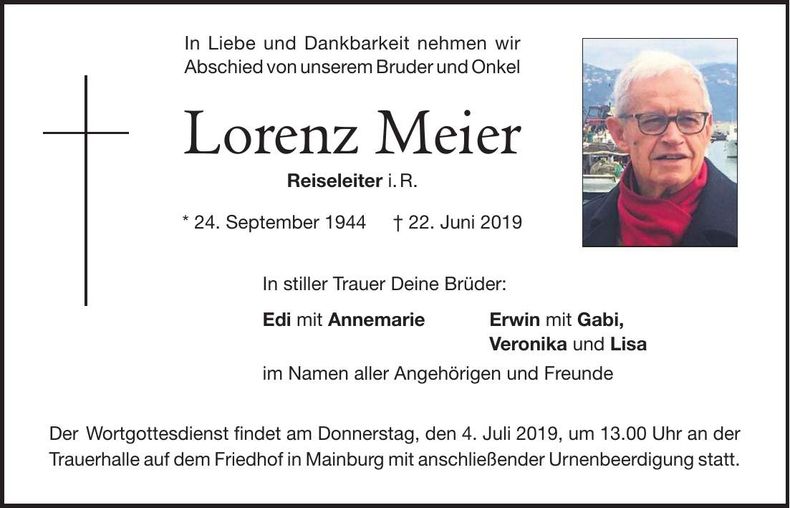 Traueranzeige Lorenz Meier