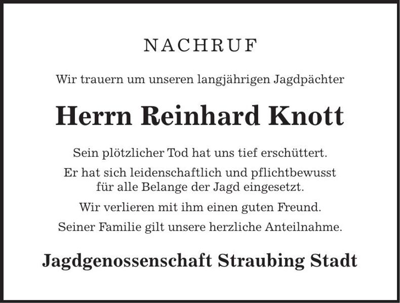 Traueranzeige Reinhard Knott