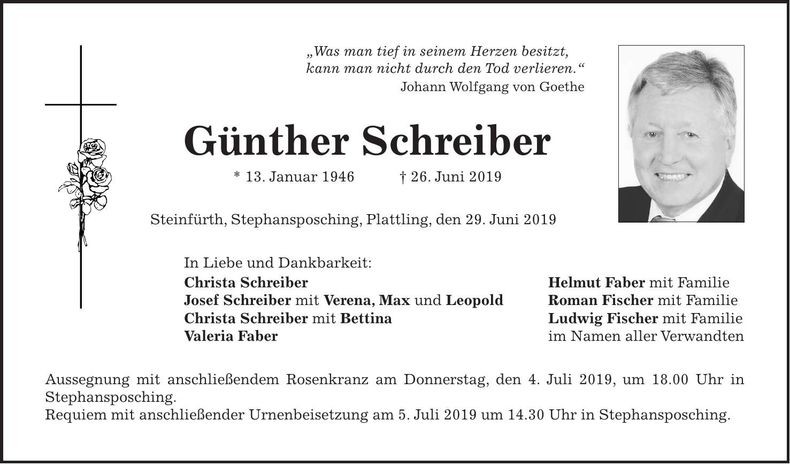 Traueranzeige Günther Schreiber