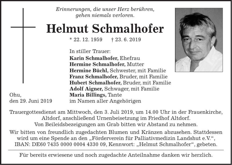 Traueranzeige Helmut Schmalhofer