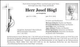 Traueranzeige Josef Högl