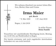 Traueranzeige Irma Maier