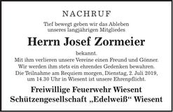 Traueranzeige Josef Zormeier