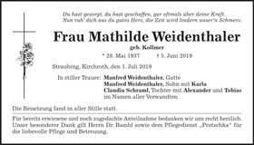 Traueranzeige Mathilde Weidenthaler