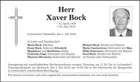 Traueranzeige Xaver Bock