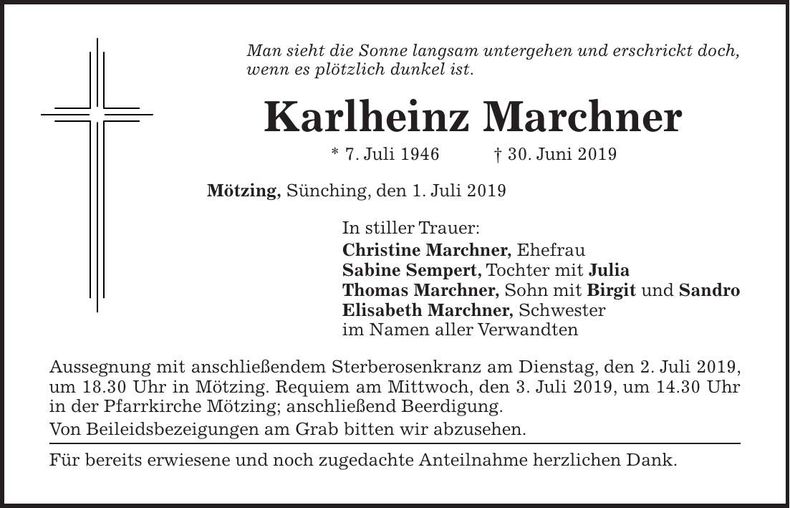 Traueranzeige Karlheinz Marchner