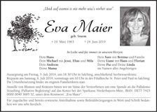 Traueranzeige Eva Maier