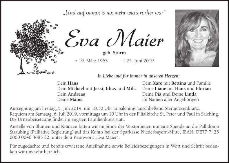 Traueranzeige Eva Maier