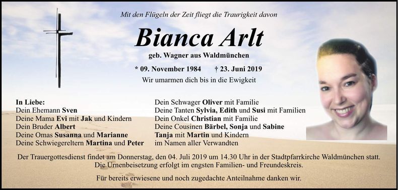 Traueranzeige Bianca Arlt