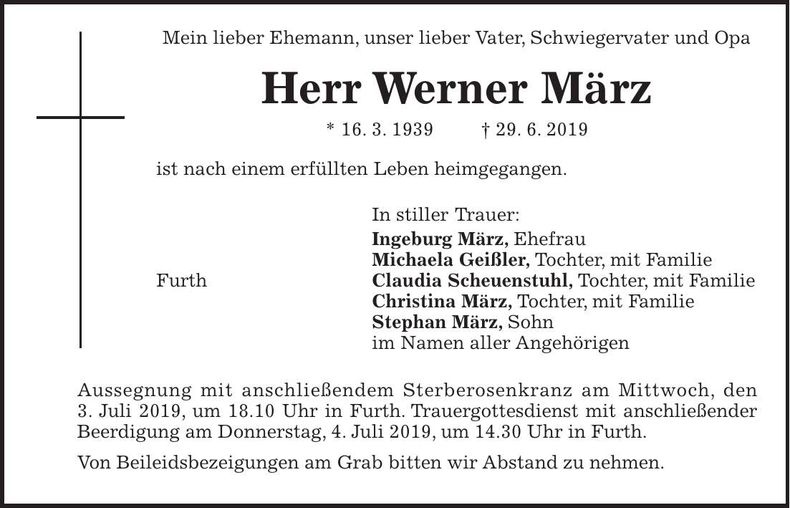 Traueranzeige Werner März
