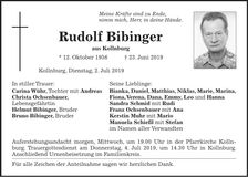 Traueranzeige Bibinger Rudolf