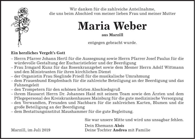 Traueranzeige Maria Weber