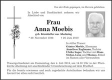 Traueranzeige Anna Moebis