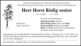Traueranzeige Horst Rödig