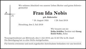 Traueranzeige Ida Nobis