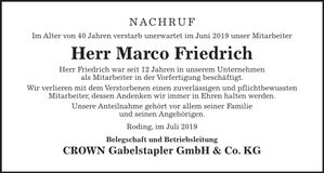 Traueranzeige Marco Friedrich