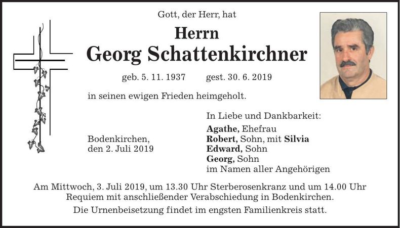Traueranzeige Georg Schattenkirchner