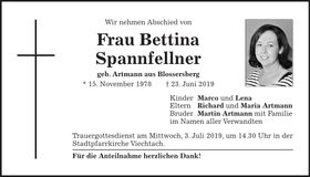 Traueranzeige Spannfellner Martina