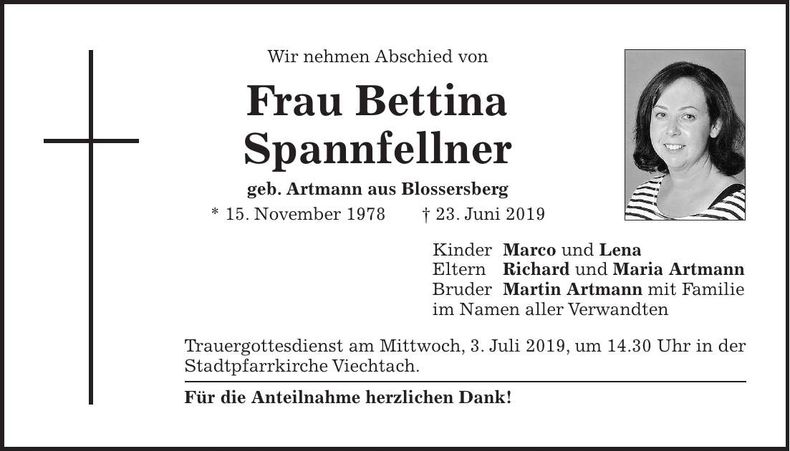 Traueranzeige Spannfellner Martina
