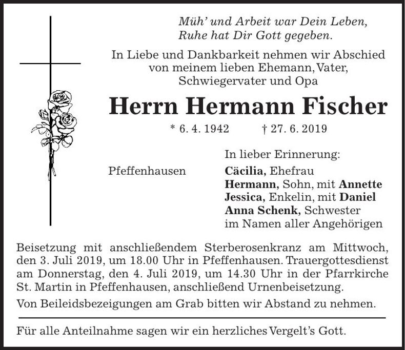 Traueranzeige Hermann Fischer