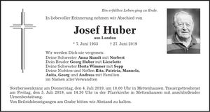 Traueranzeige Josef Huber