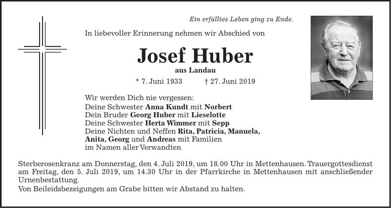 Traueranzeige Josef Huber