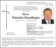 Traueranzeige Valentin Staudinger