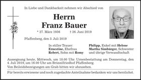 Traueranzeige Franz Bauer