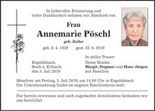 Traueranzeige Annemarie Pöschl