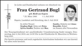 Traueranzeige Gertraud Bugl