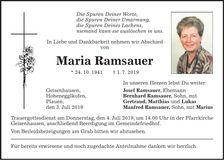 Traueranzeige Maria Ramsauer
