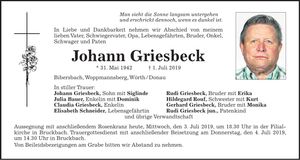 Traueranzeige Johann Griesbeck