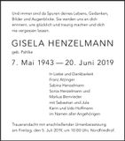 Traueranzeige Gisela Henzelmann