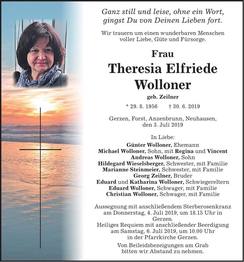Traueranzeige Theresia Elfriede Wolloner