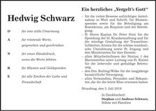 Traueranzeige Hedwig Schwarz