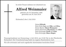 Traueranzeige Alfred Weinmaier