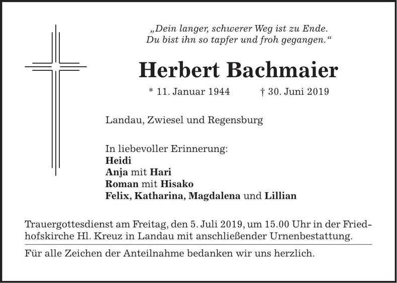 Traueranzeige Herbert Bachmaier