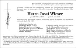 Traueranzeige Josef Wieser