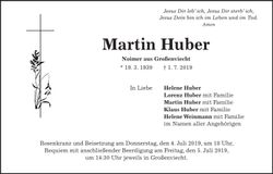 Traueranzeige Martin Huber
