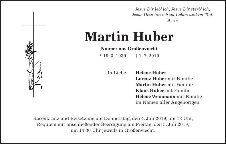 Traueranzeige Martin Huber