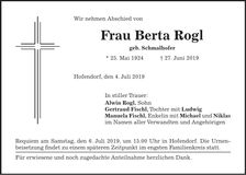 Traueranzeige Berta Rogl