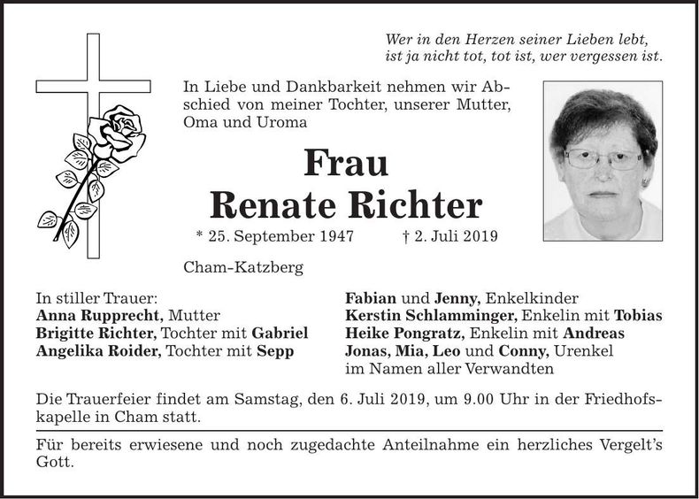 Traueranzeige Renate Richter