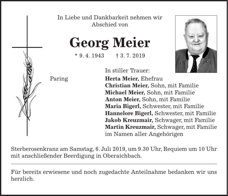 Traueranzeige Georg Meier