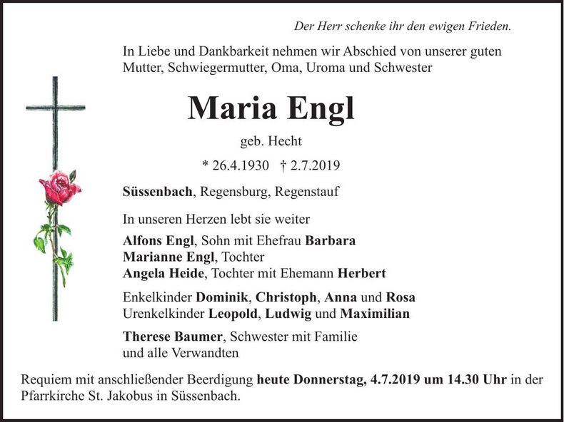 Traueranzeige Maria Engl
