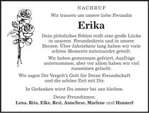 Traueranzeige Erika Eppeneder
