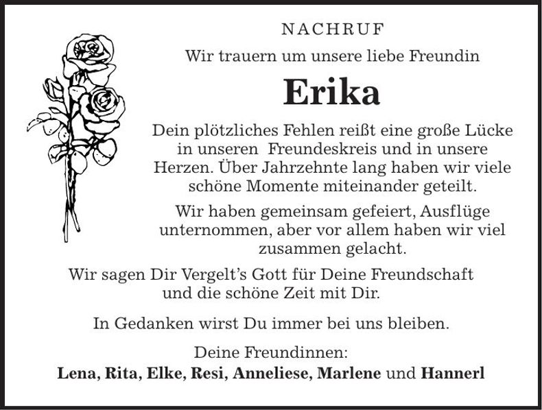Traueranzeige Erika Eppeneder