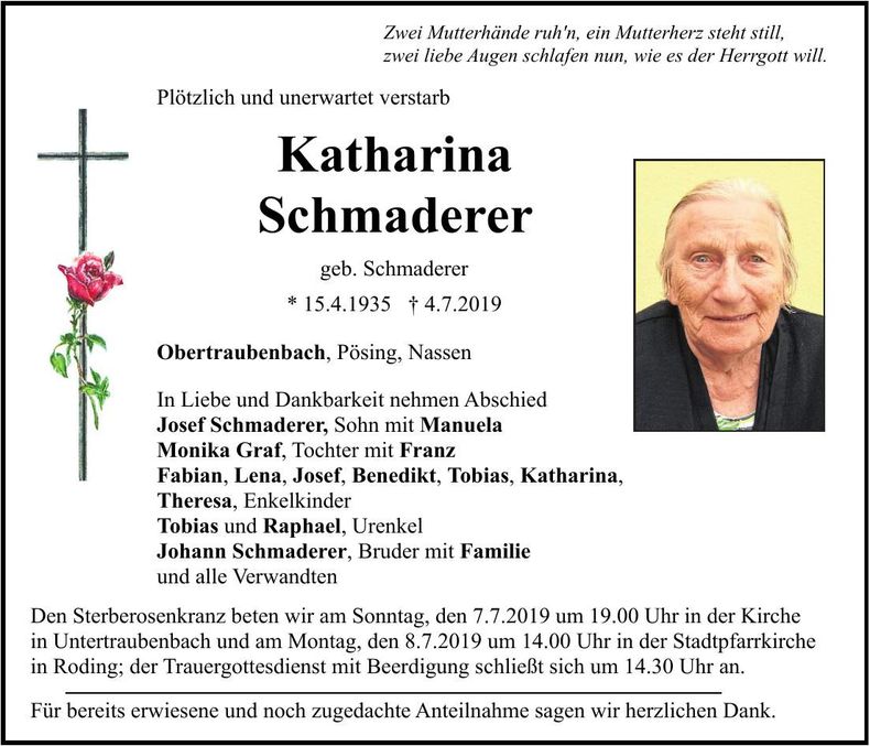 Traueranzeige Katharina Schmaderer