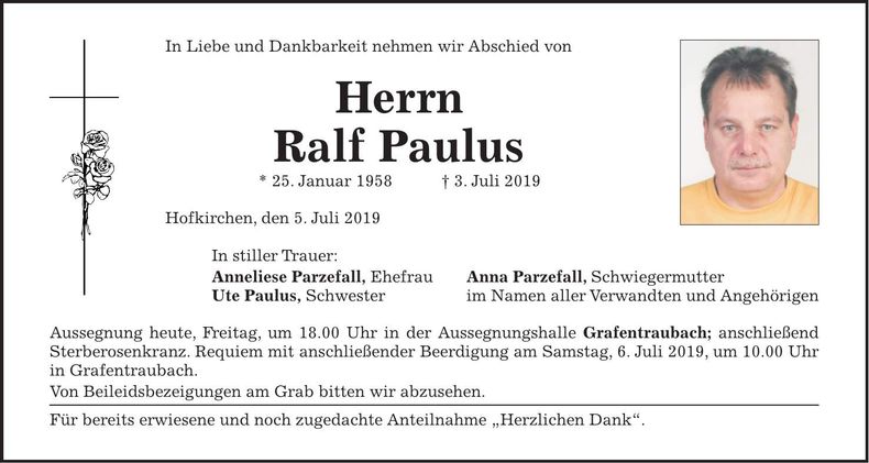 Traueranzeige Ralf Paulus